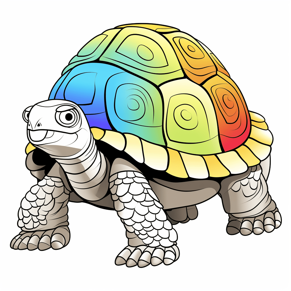 Riesenschildkröte hat einen Regenbogenpanzer Ausmalbild und Malvorlage