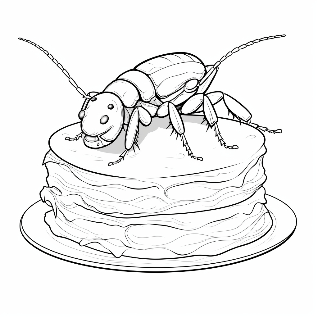 Schabe sitzt auf Kuchen Ausmalbild und Malvorlage