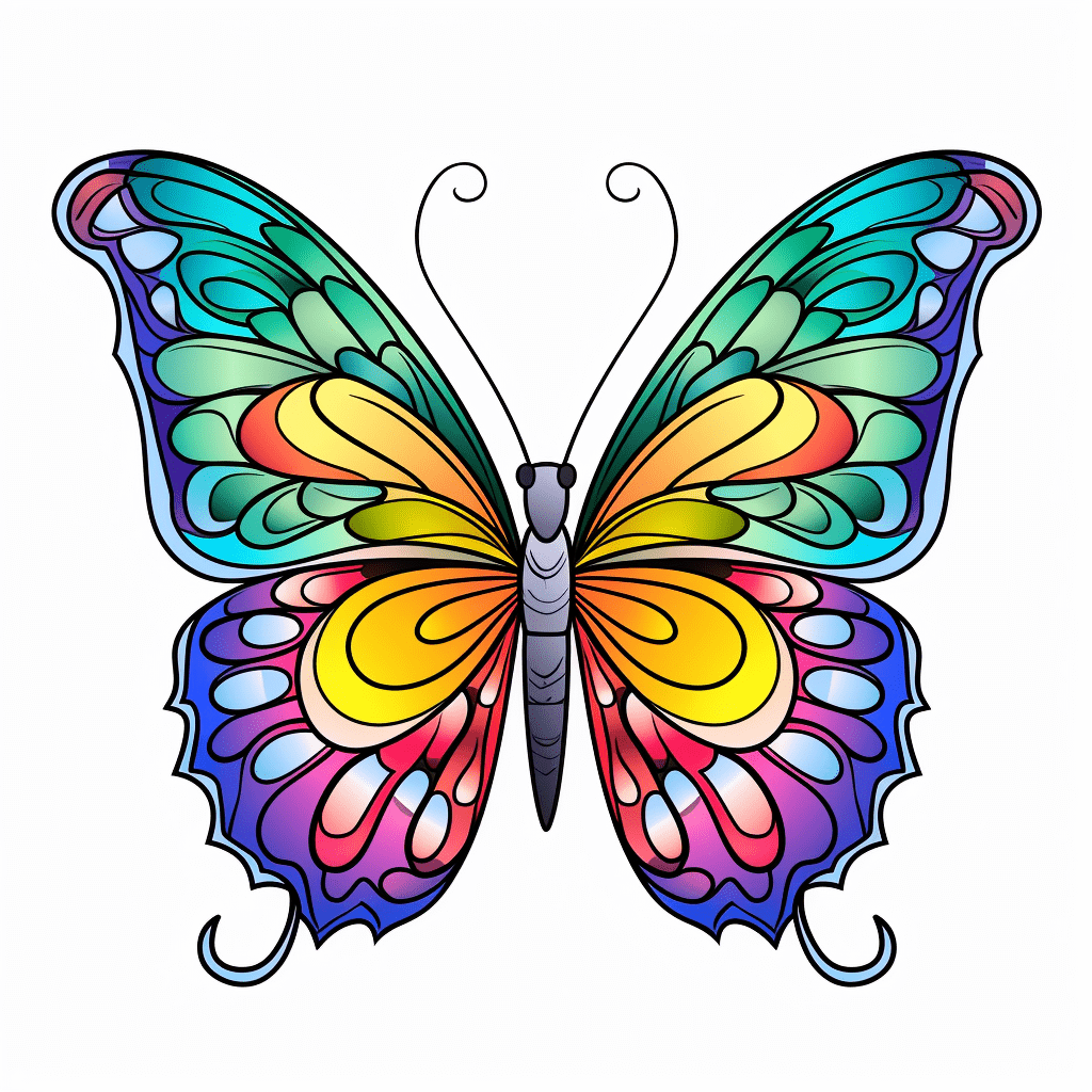 Schmetterling mit Regenbogenmuster Ausmalbild und Malvorlage