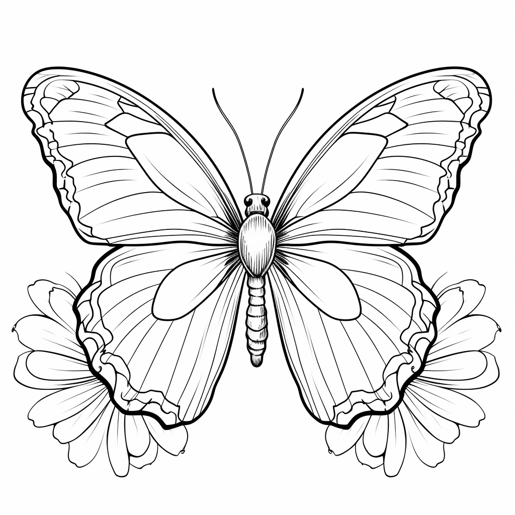 Schmetterling saugt Nektar aus Blume Ausmalbild und Malvorlage