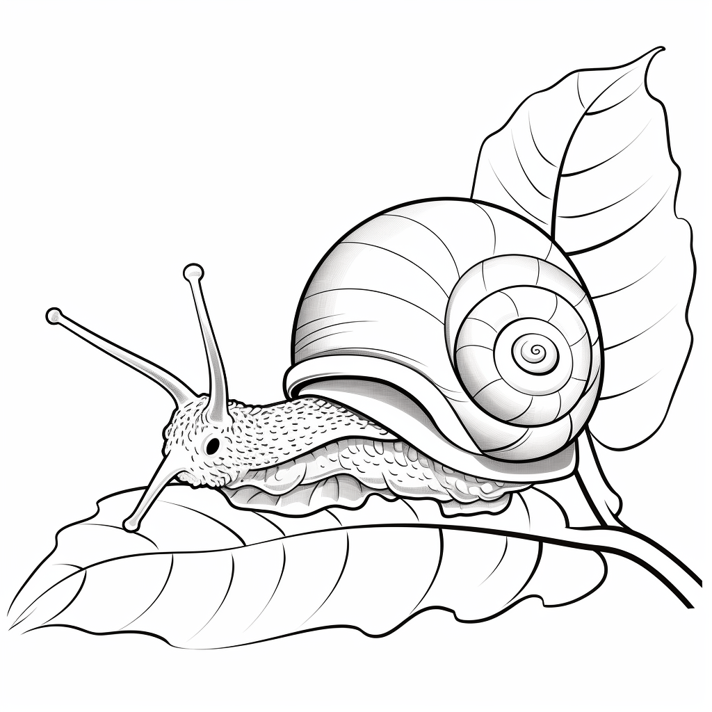 Schnecke ruht auf Blatt Ausmalbild und Malvorlage