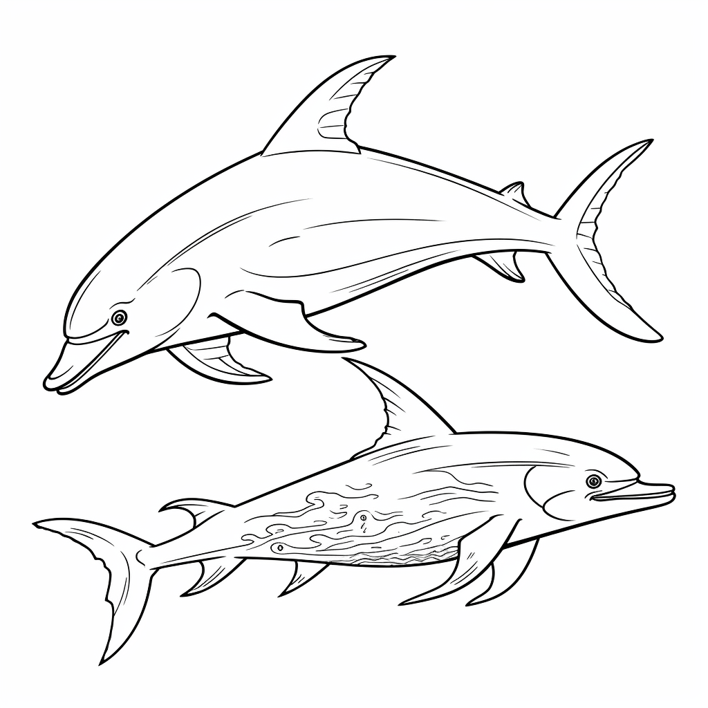 Schwertfisch spielt mit einem Delfin Ausmalbild und Malvorlage