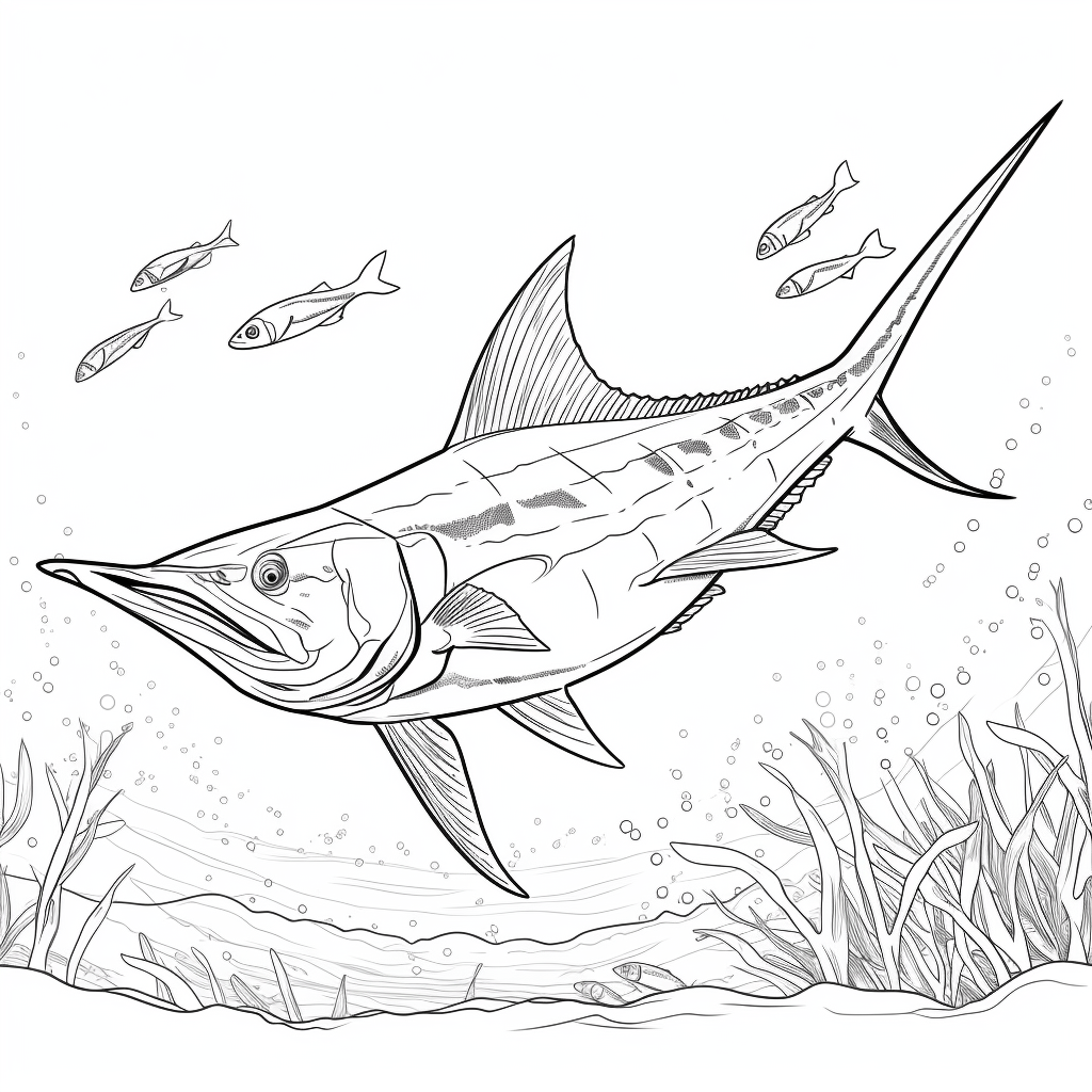 Schwertfisch verfolgt einen Fisch Ausmalbild und Malvorlage