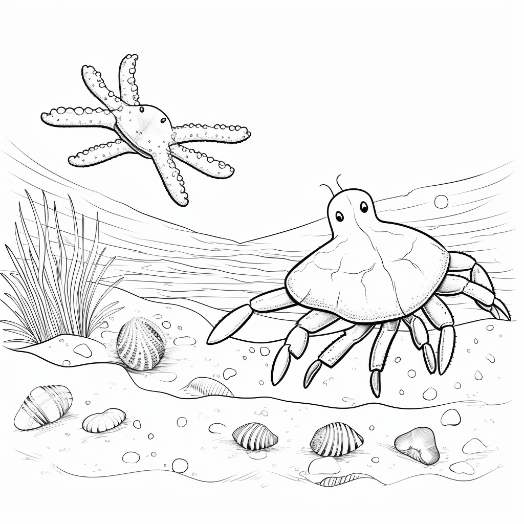Seestern ärgert Krabbe Ausmalbild und Malvorlage
