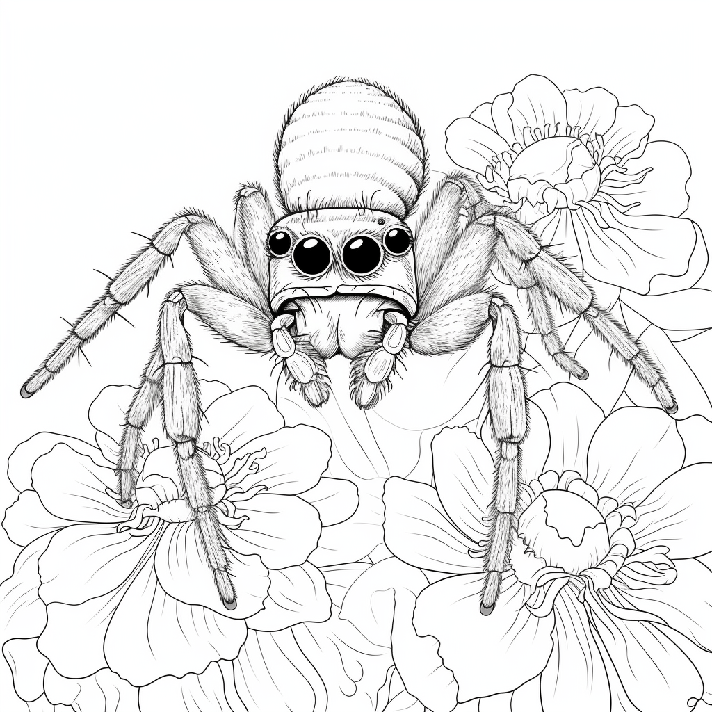 Springspinne auf Blume Ausmalbild und Malvorlage