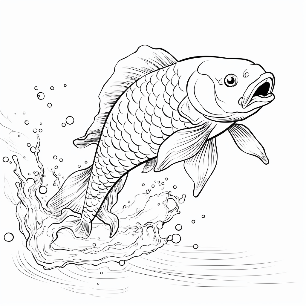 Spritzender Koi-Karpfen Ausmalbild und Malvorlage