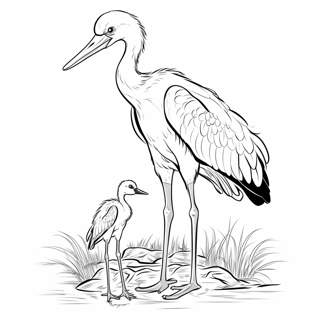 Storch mit Baby Ausmalbild und Malvorlage