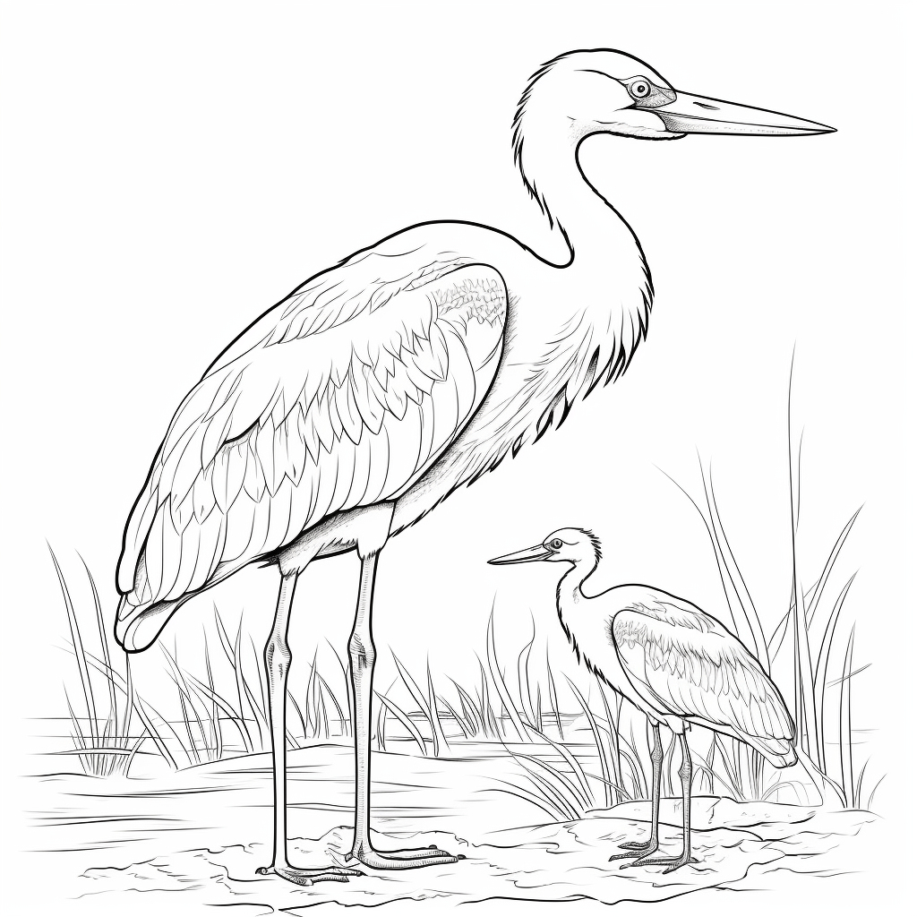 Storch und Reiher Ausmalbild und Malvorlage