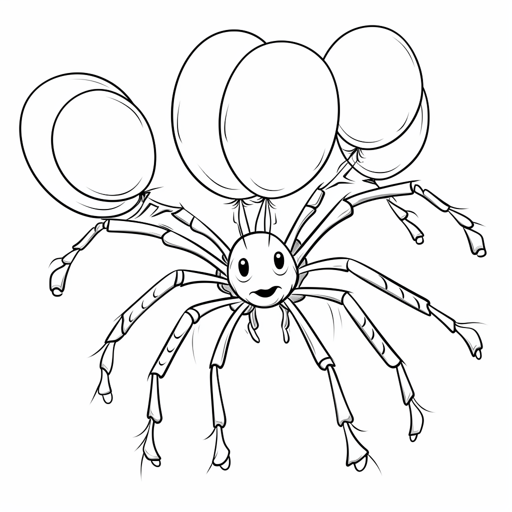 Tarantel bindet einen Ballon an ihr Bein Ausmalbild und Malvorlage
