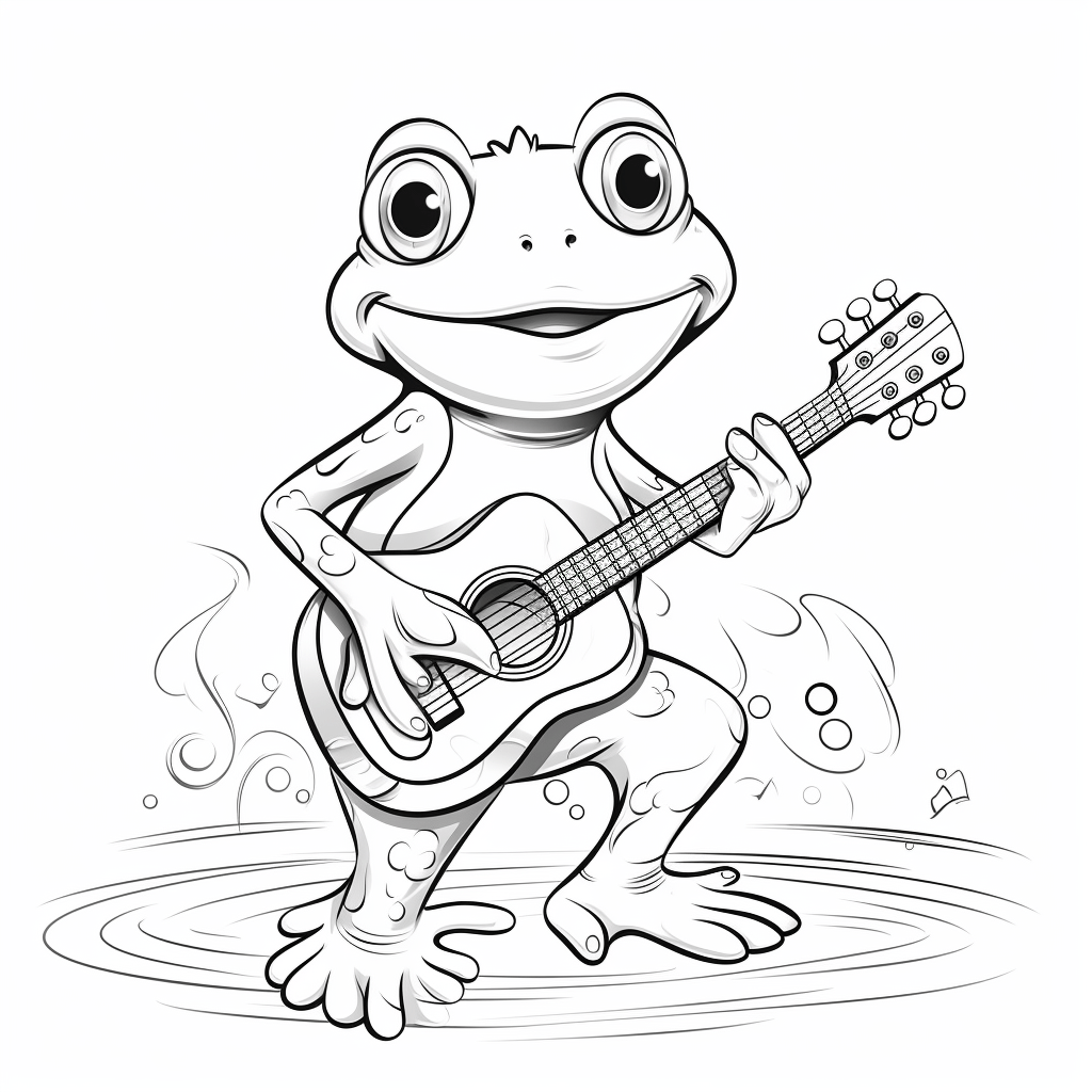 Teichfrosch übt Gitarre fleißig Ausmalbild und Malvorlage