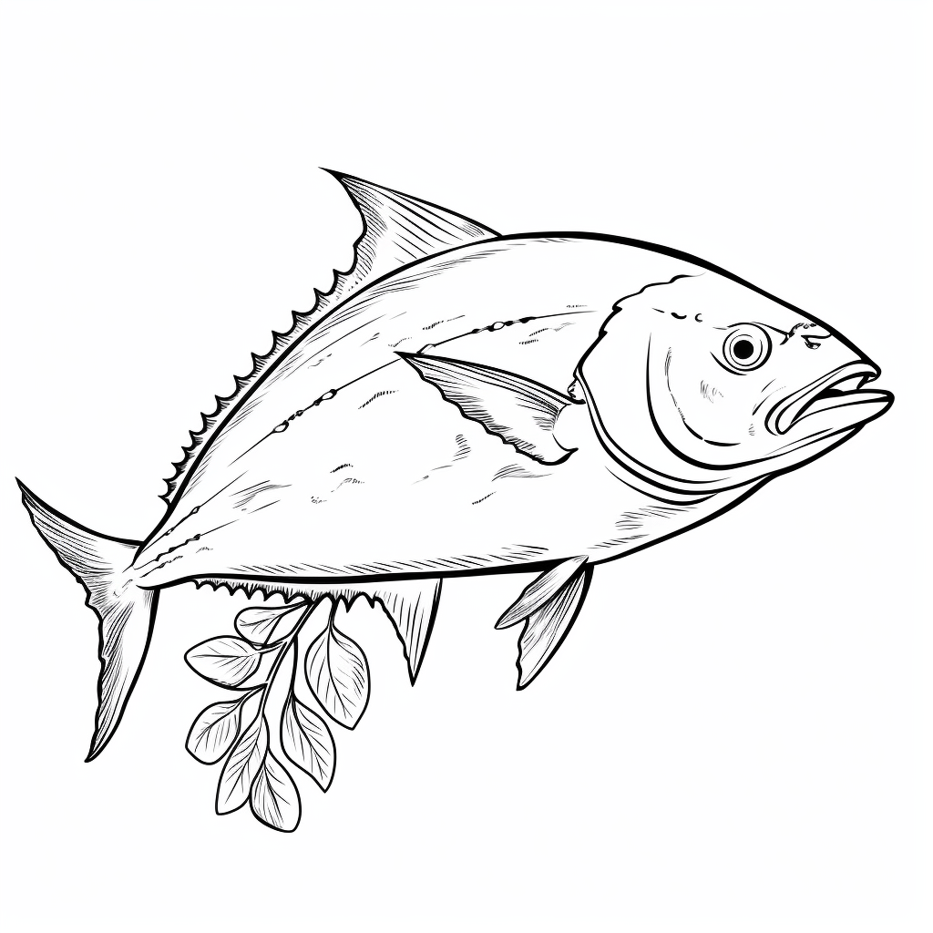 Thunfisch neben Zitrone Ausmalbild und Malvorlage