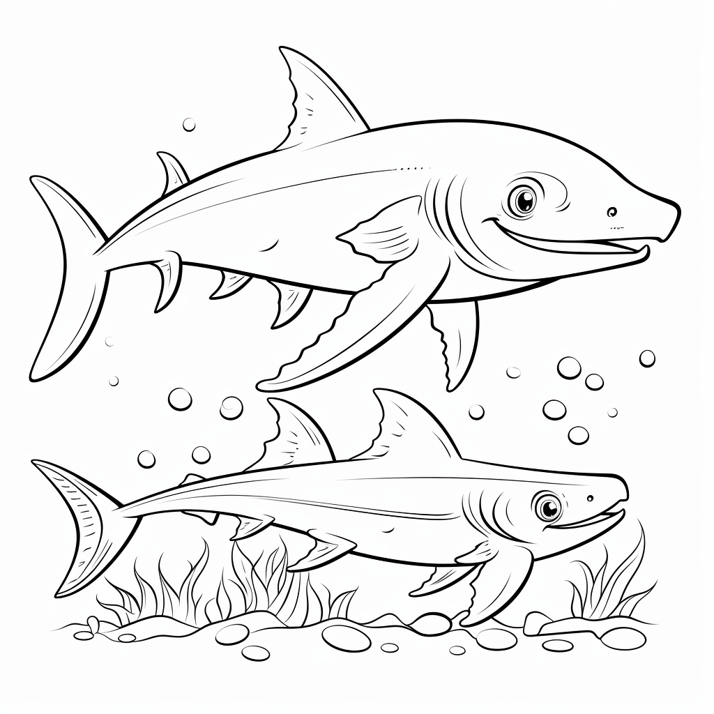 Tintenfisch ärgert Hai Ausmalbild und Malvorlage