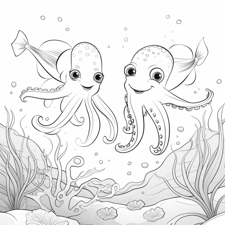 Tintenfisch kitzelt Seestern - happycoloring.net