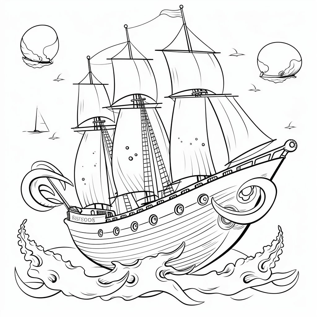 Tintenfisch und Schiff Ausmalbild und Malvorlage