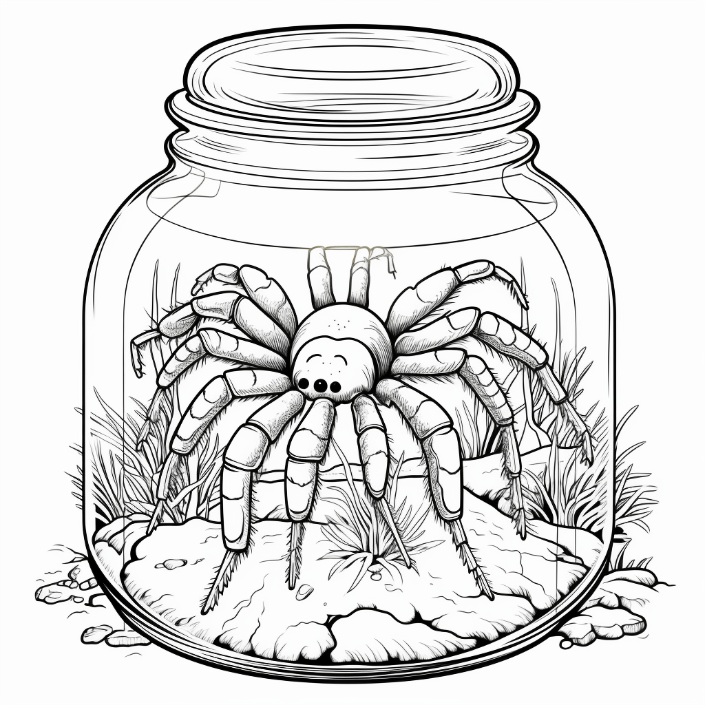 Vogelspinne langweilt sich in einem Terrarium Ausmalbild und Malvorlage