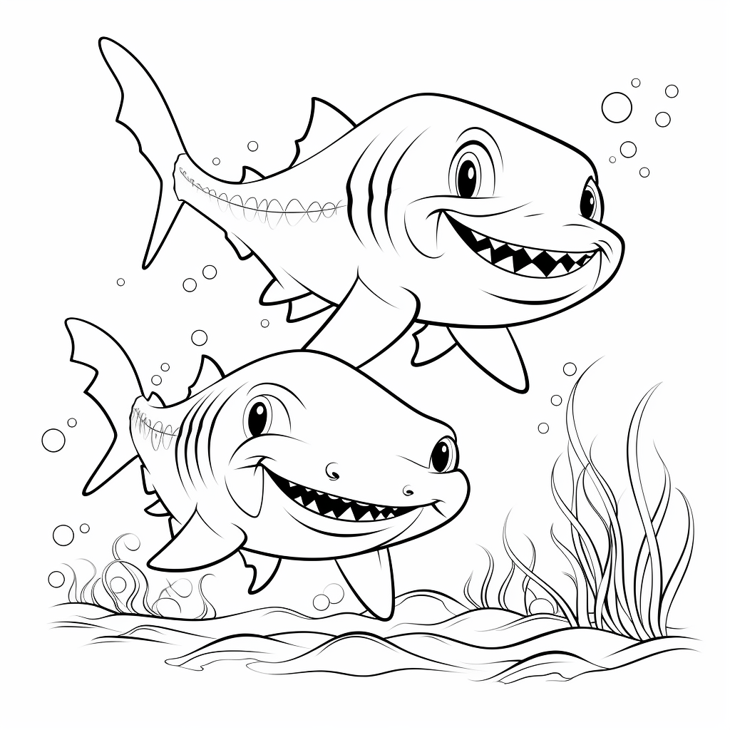 Wels flieht vor einem Hai Ausmalbild und Malvorlage