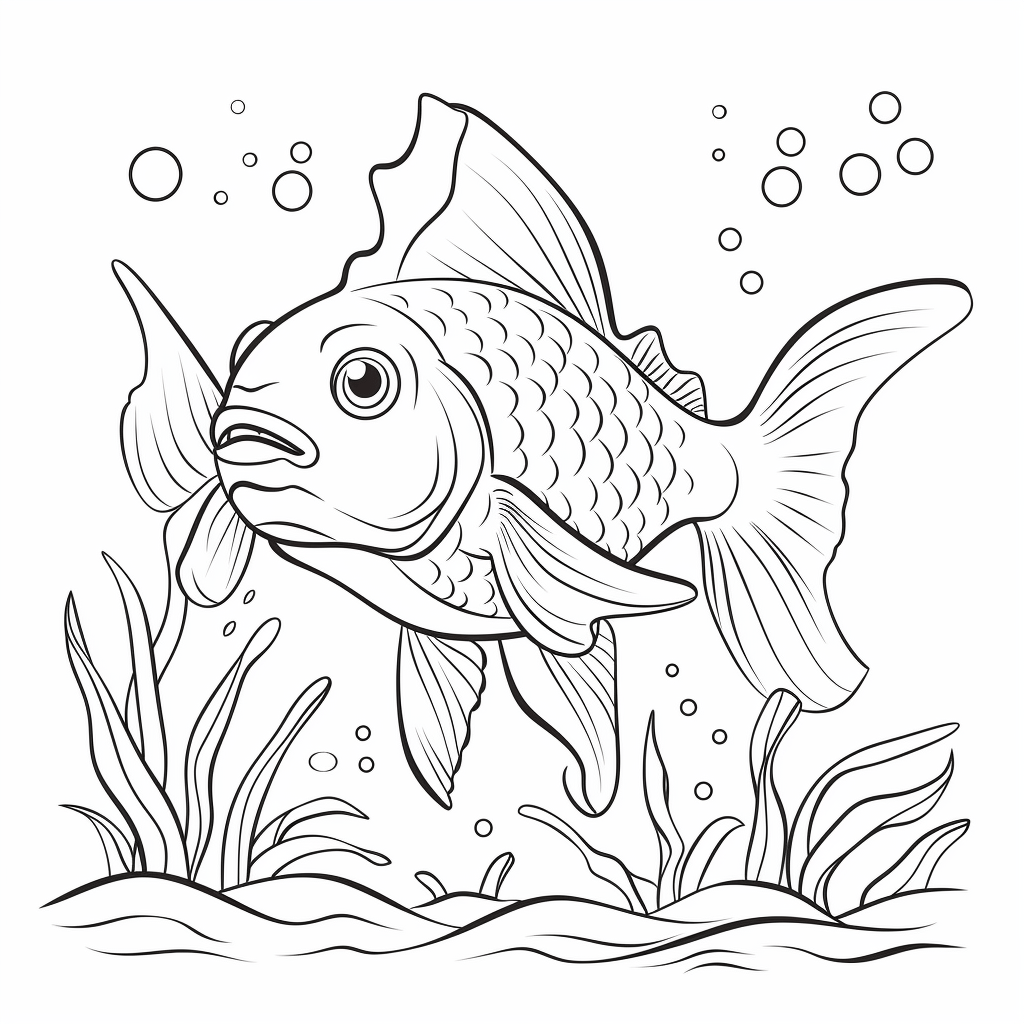 Wels frisst im Aquarium Ausmalbild und Malvorlage