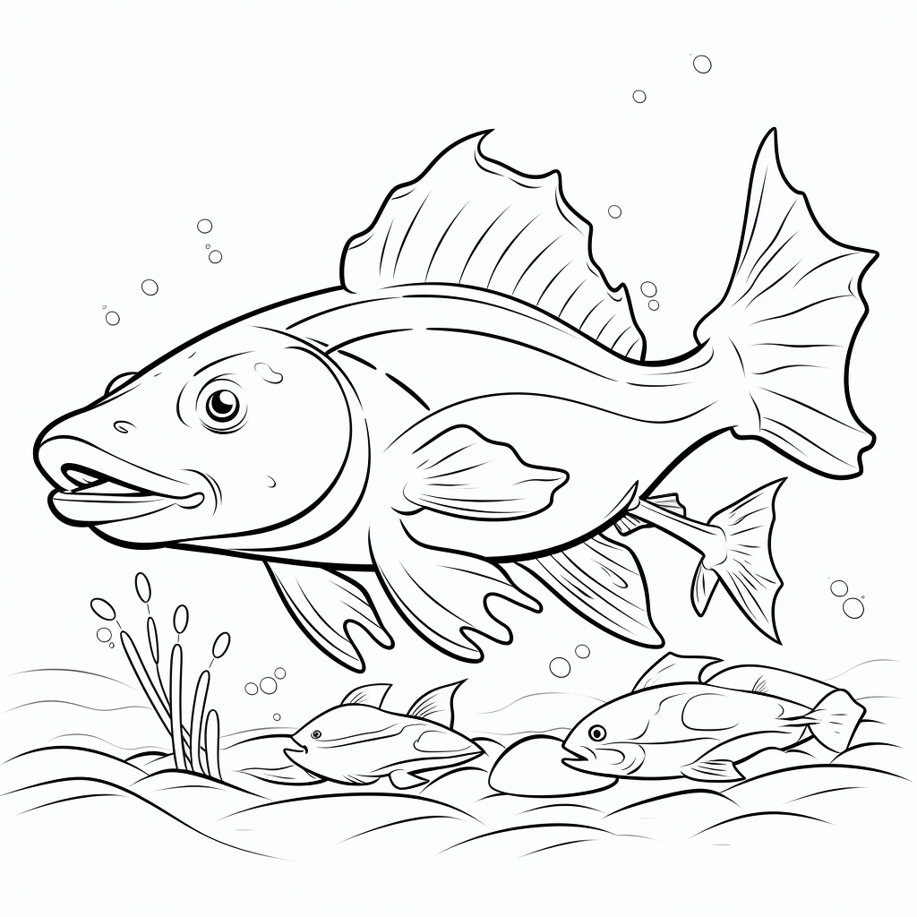 Wels mit Barteln Ausmalbild und Malvorlage