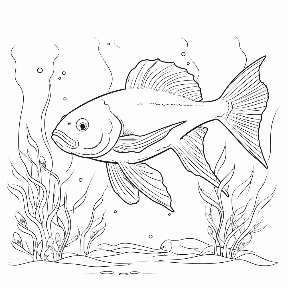 Wels schwimmt im Aquarium Ausmalbild und Malvorlage