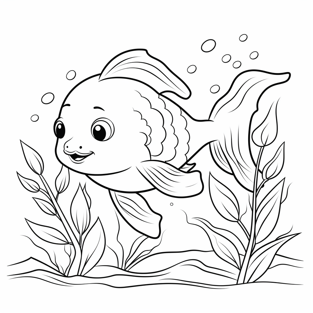 Wels versteckt sich im Aquarium Ausmalbild und Malvorlage