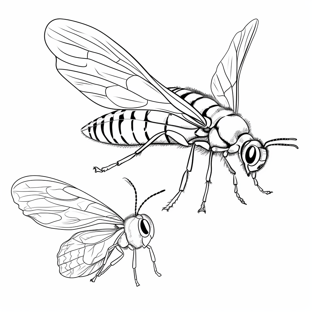 Wespe beneidet Schmetterling Ausmalbild und Malvorlage