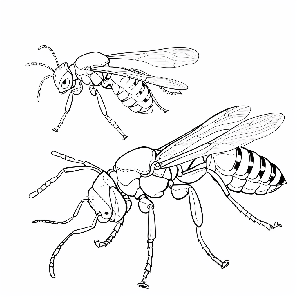 Wespe kämpft gegen Spinne Ausmalbild und Malvorlage