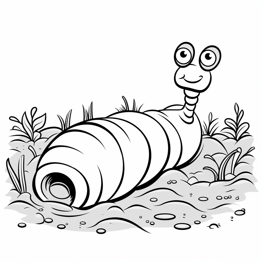 Wurm gräbt sich im Boden Ausmalbild und Malvorlage