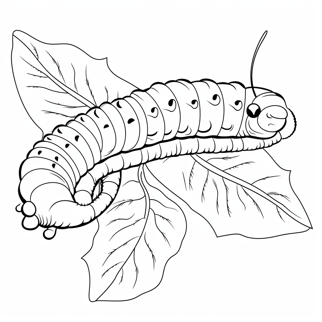 Wurm kriecht auf Blatt Ausmalbild und Malvorlage
