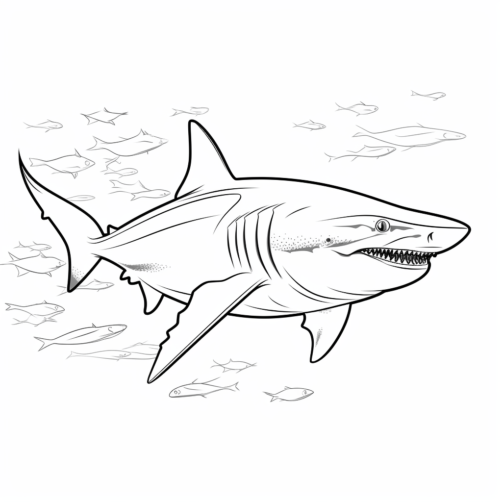 Zähne von Haifisch glänzen Ausmalbild und Malvorlage