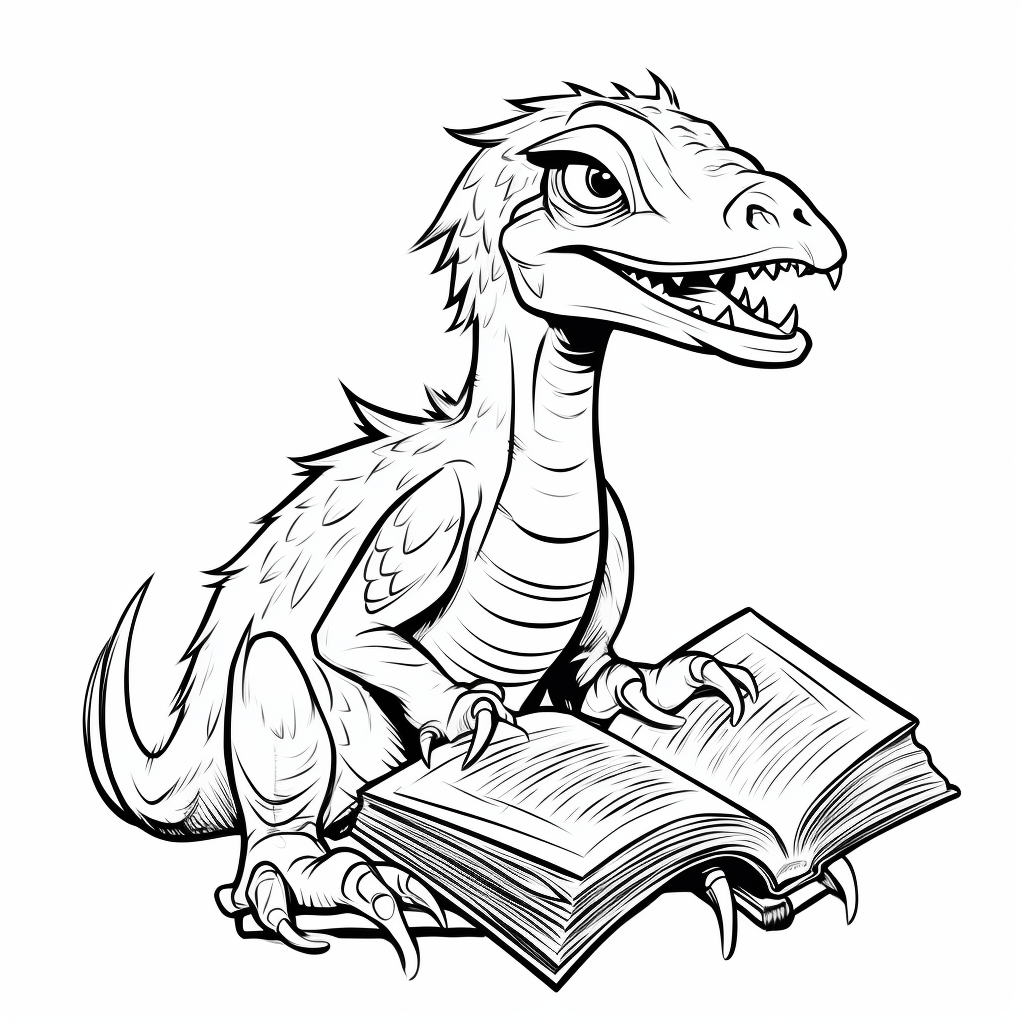 Zeichnung von einem Deinonychus in einem Buch Ausmalbild und Malvorlage