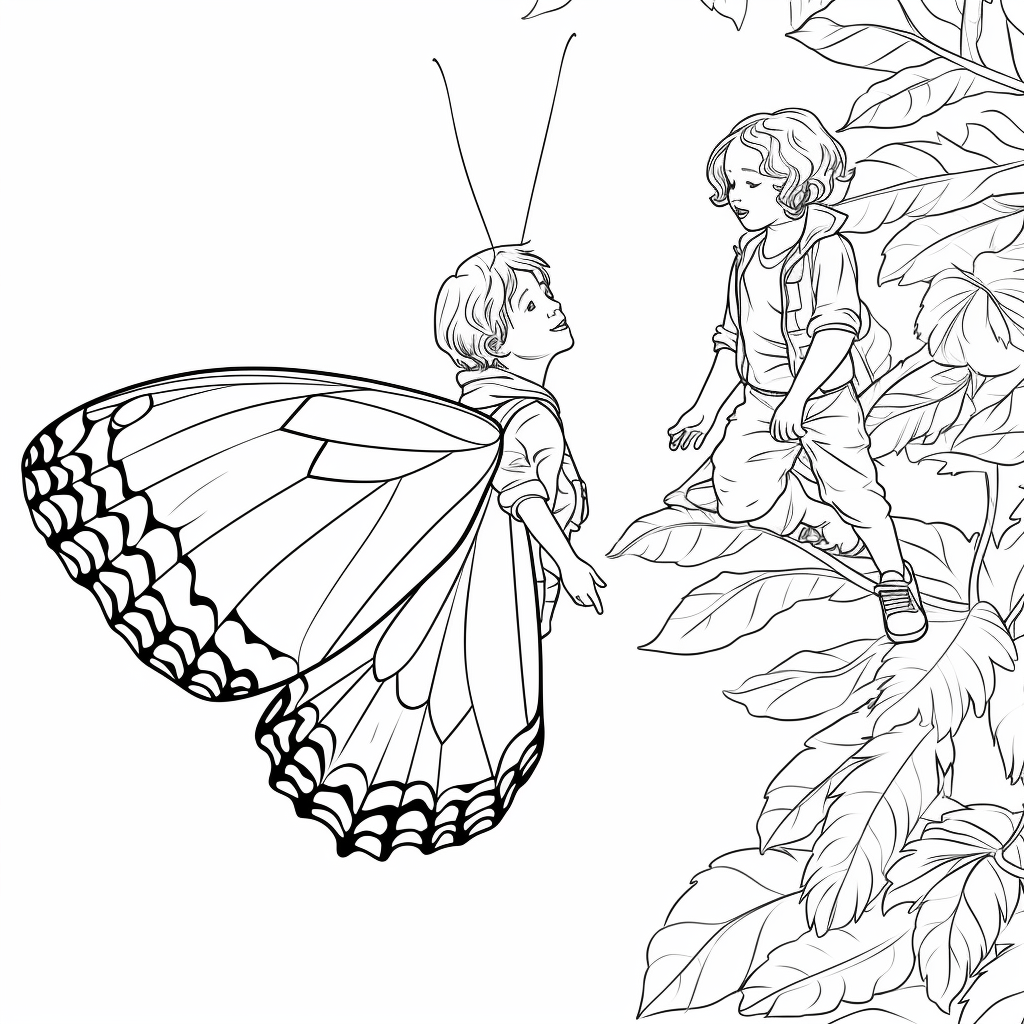 Zikade tanzt mit einem Schmetterling Ausmalbild und Malvorlage