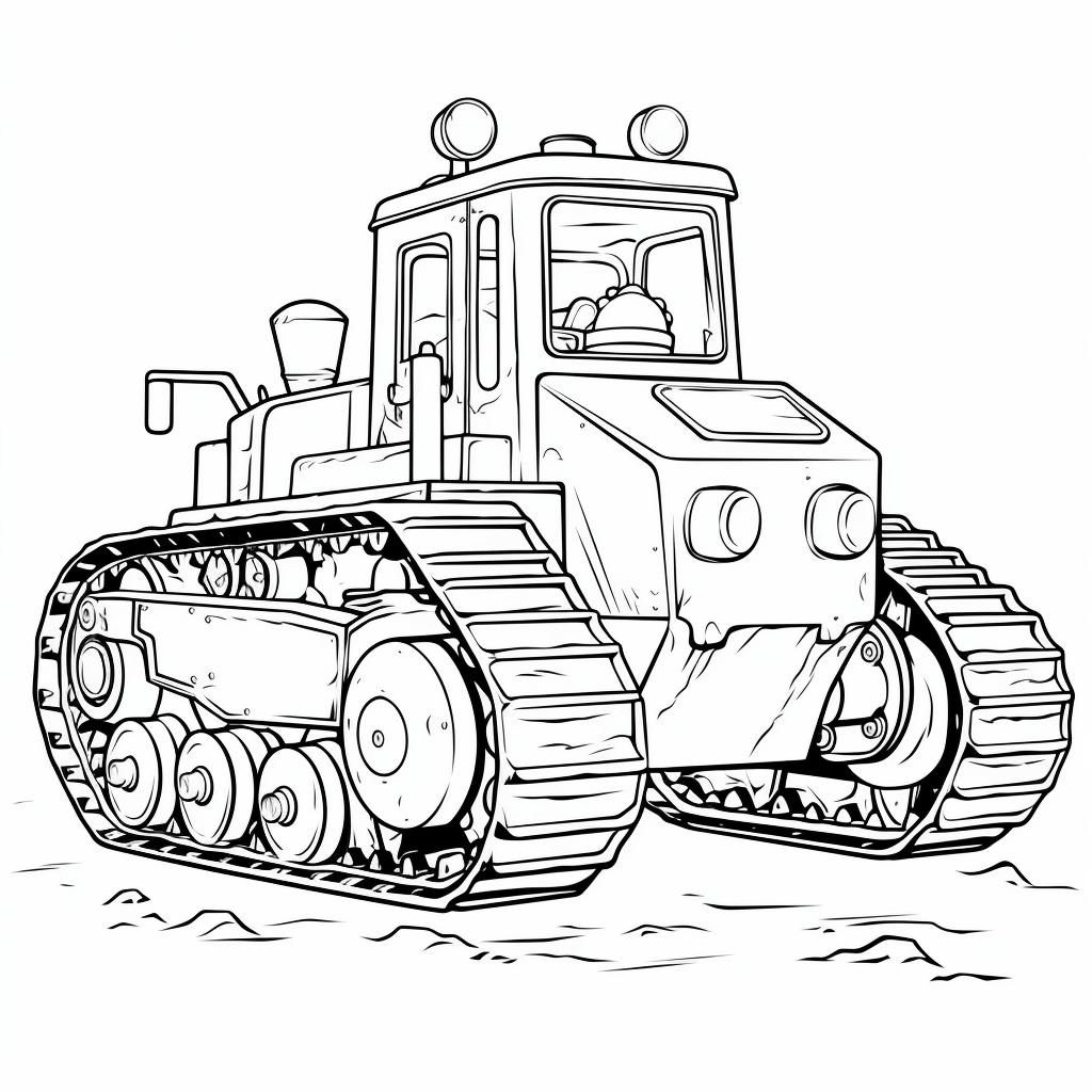 Alter Bulldozer mit Schmutz und Kratzern Ausmalbild und Malvorlage