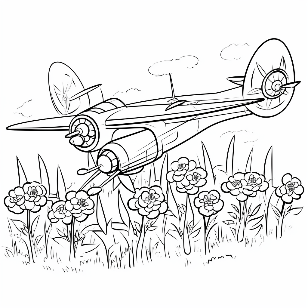 Blumen schauen zu, wie das Segelflugzeug fliegt Ausmalbild und Malvorlage