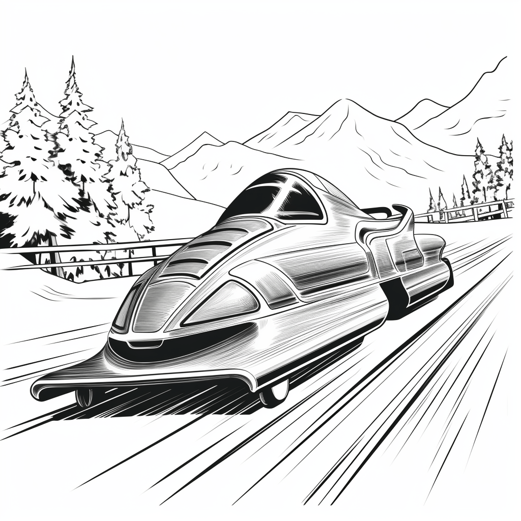 Bobschlitten auf Eisbahn Ausmalbild und Malvorlage