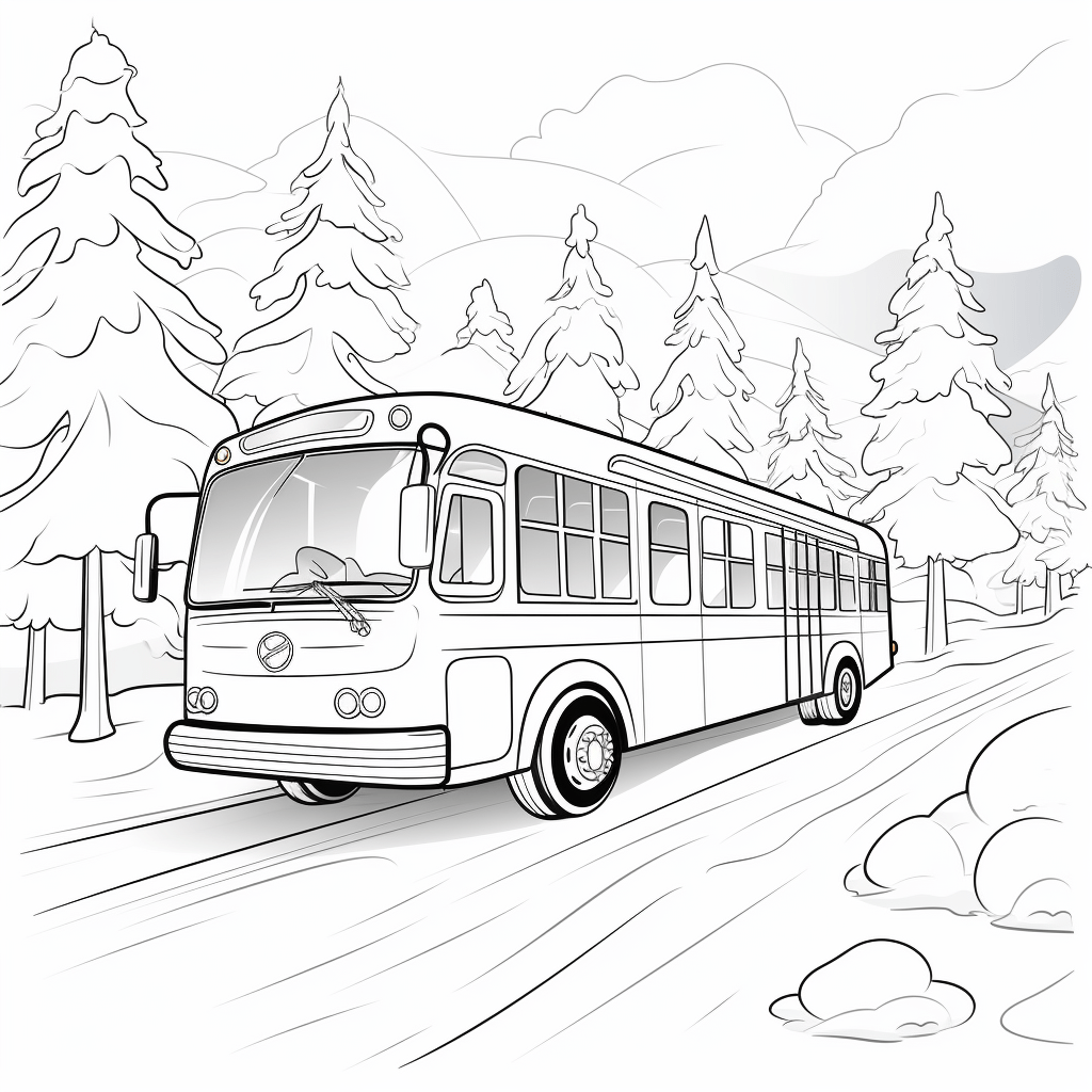 Bus mit Schneeflocken bedeckt Ausmalbild und Malvorlage