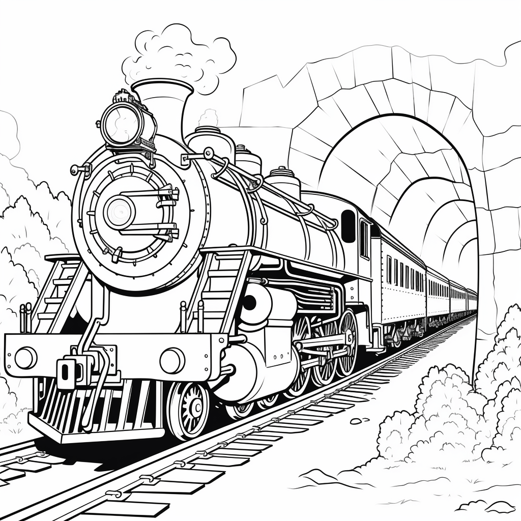 Dampfzug vor einem Tunnel Ausmalbild und Malvorlage