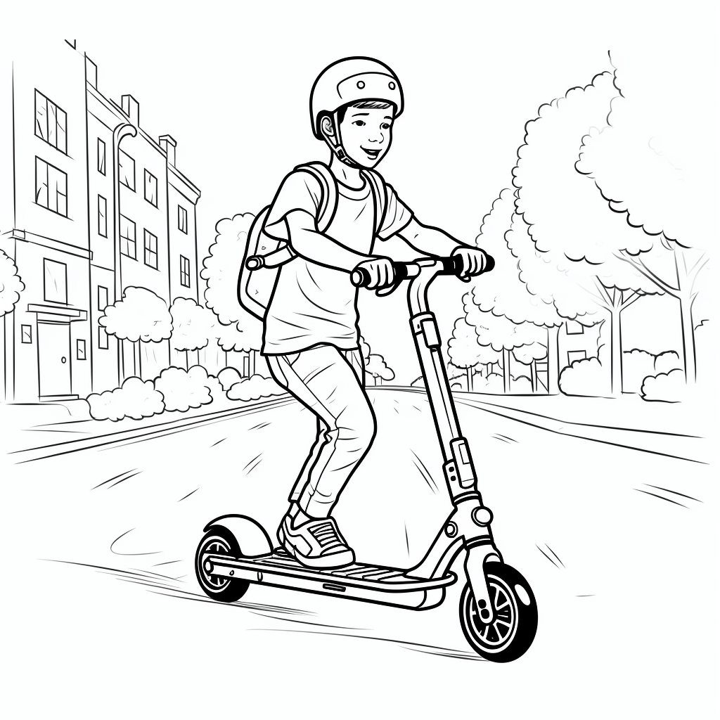 E-Scooter auf Fußweg Ausmalbild und Malvorlage