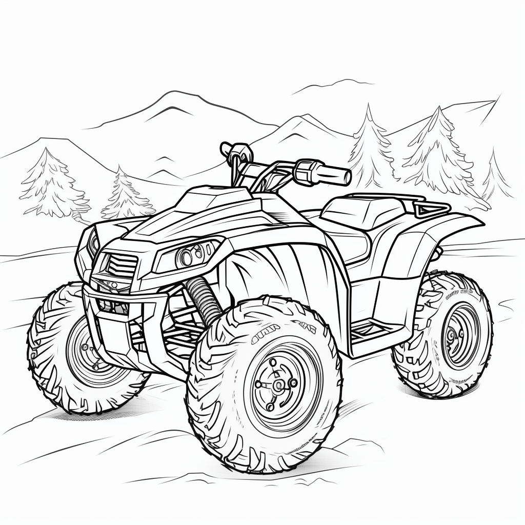 Eisfahrt mit dem Quad Ausmalbild und Malvorlage