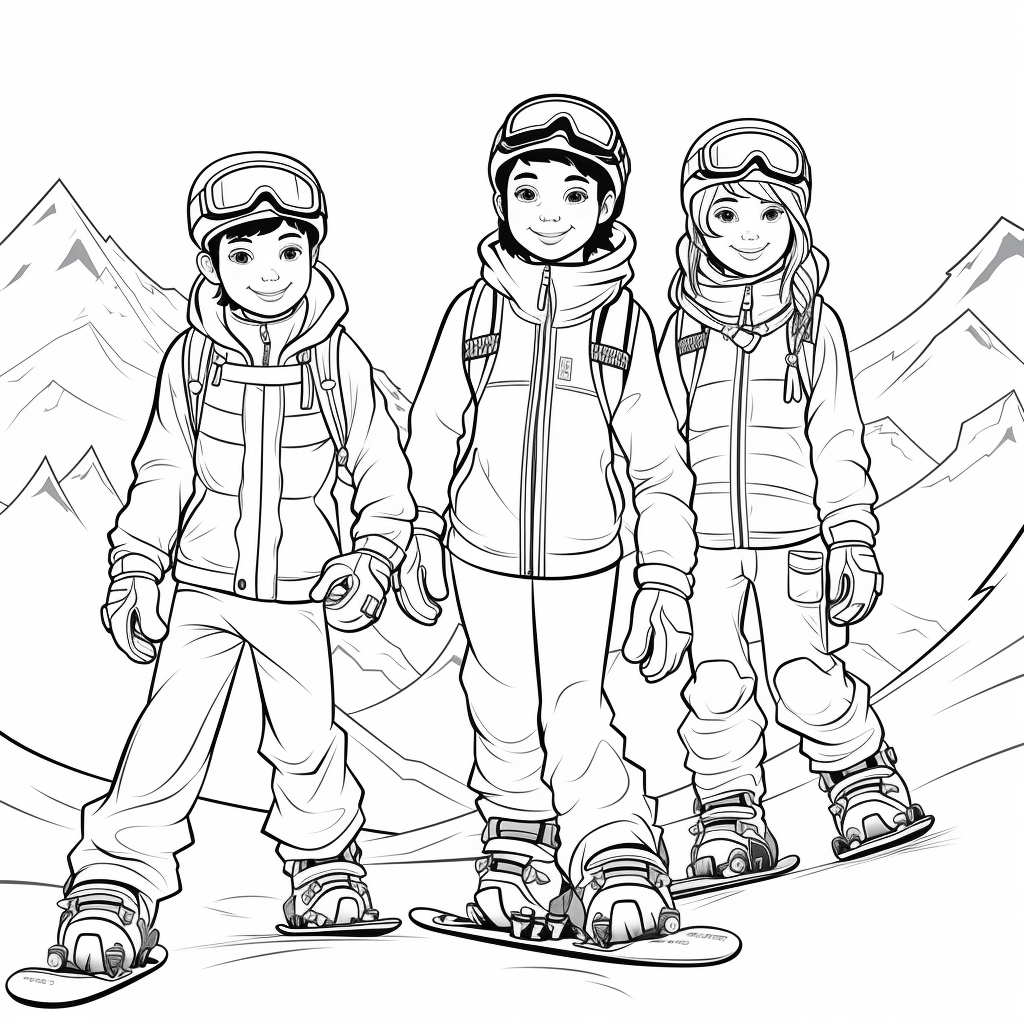Freunde snowboarden zusammen Ausmalbild und Malvorlage