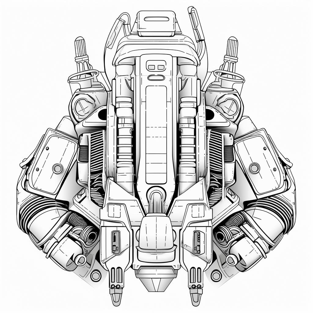 Futuristisches schwarzes Jetpack-Design Ausmalbild und Malvorlage