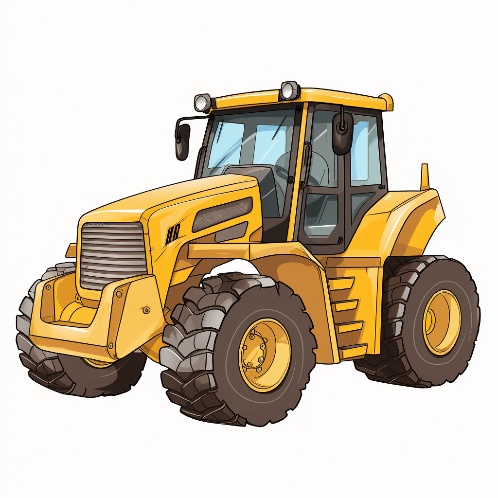Gelber Bulldozer mit Fahrer Ausmalbild und Malvorlage