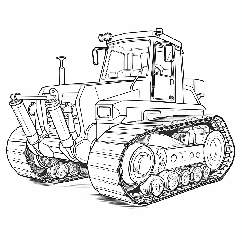 Gelber Bulldozer mit Führer Ausmalbild und Malvorlage