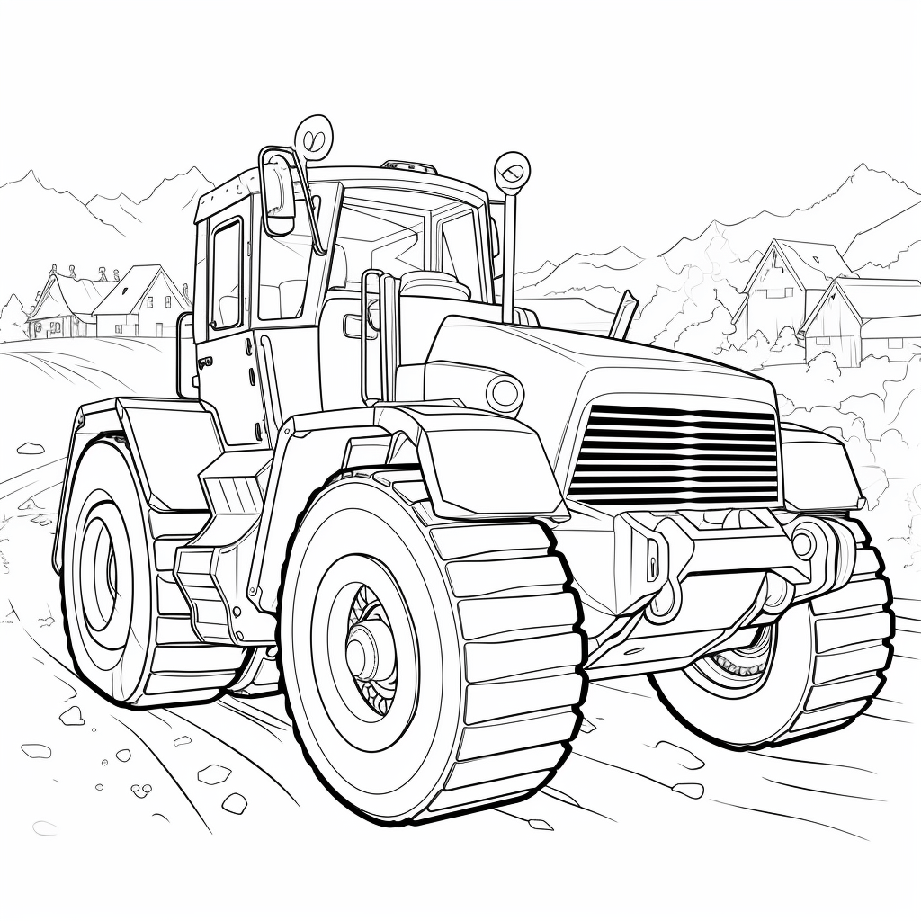 Gelber Bulldozer mit Lenker Ausmalbild und Malvorlage