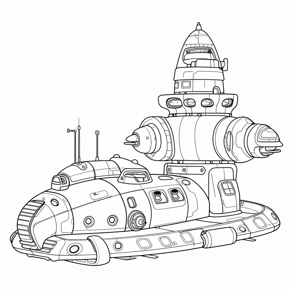 Großes Raumschiff hinter kleinem Raumschiff Ausmalbild und Malvorlage