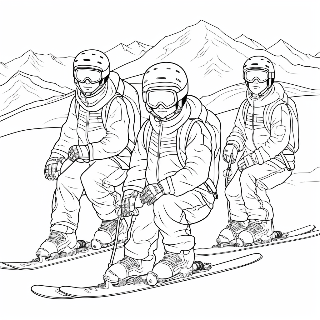 Gruppe fährt den Berg hinunter Ausmalbild und Malvorlage