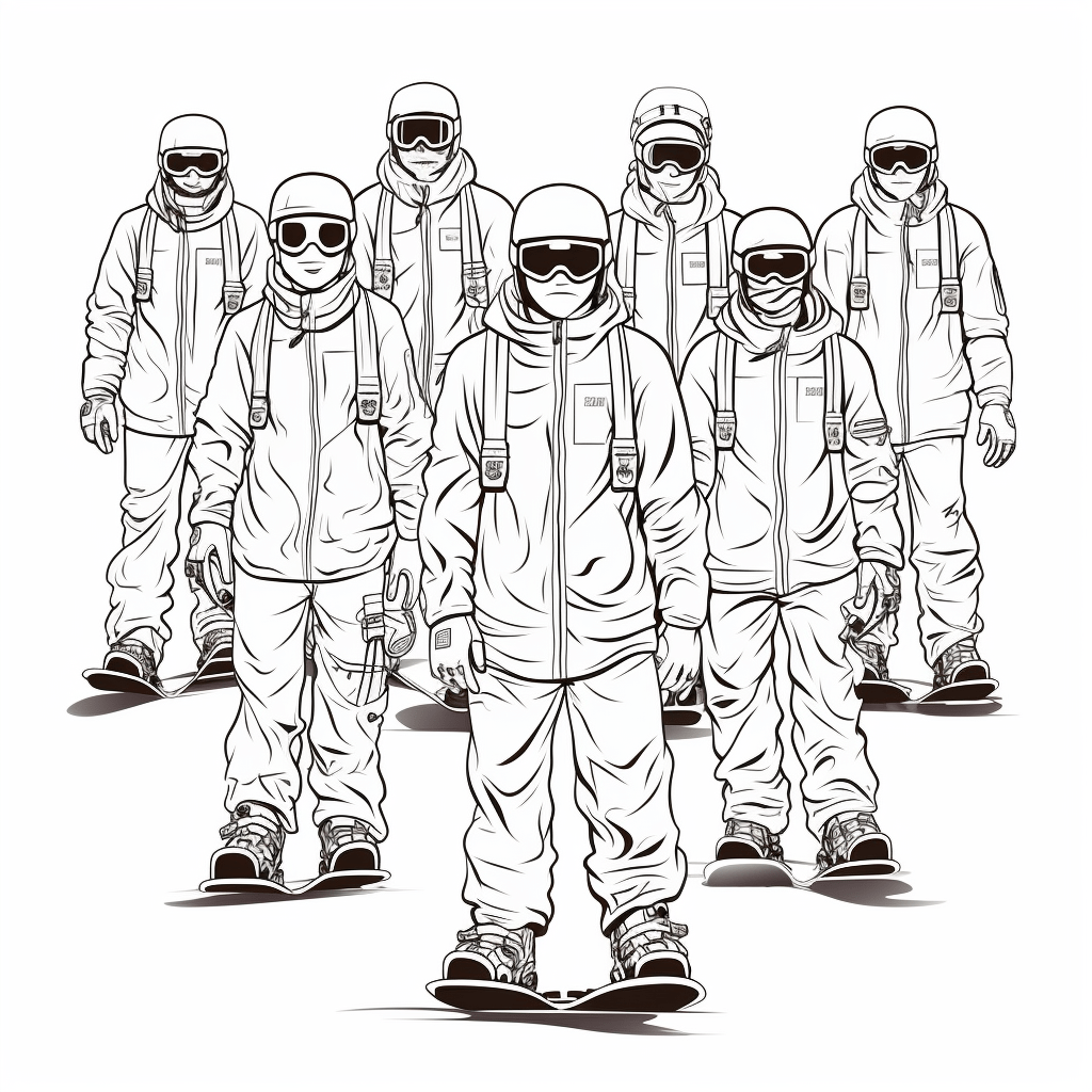 Gruppe von Snowboardern Ausmalbild und Malvorlage