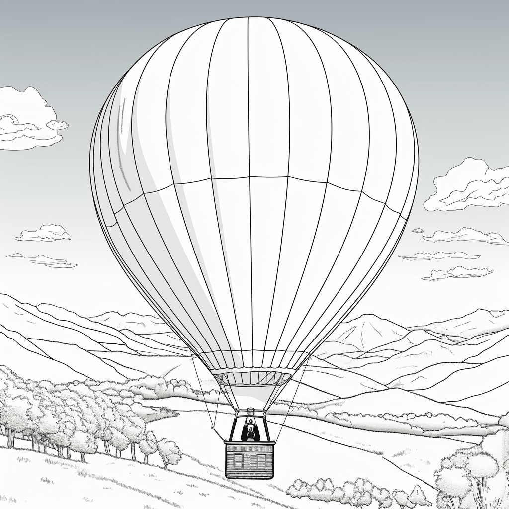 Heißluftballon begrüßt die Sonne am Morgen Ausmalbild und Malvorlage