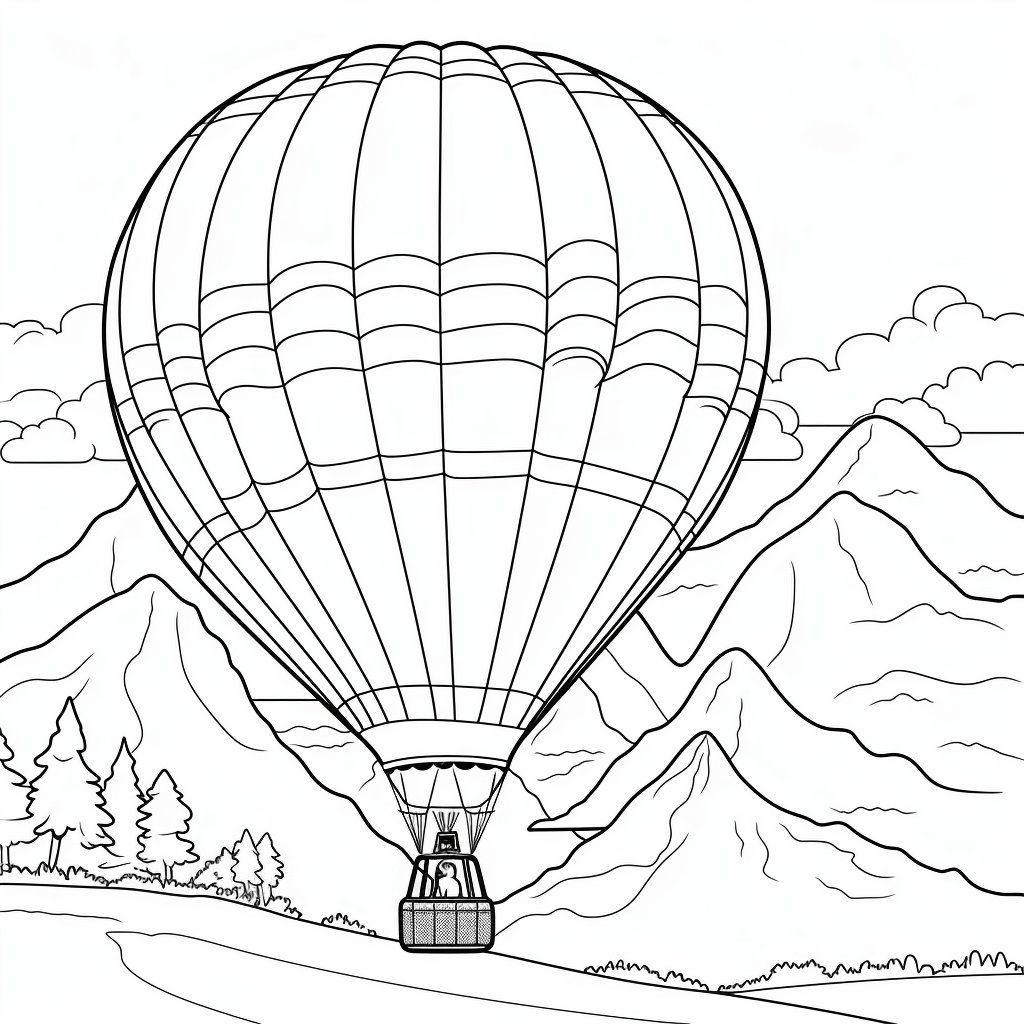 Heißluftballon bei Sonnenuntergang Ausmalbild und Malvorlage