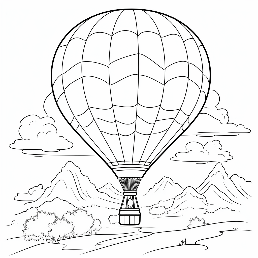 Heißluftballon genießt einen romantischen Sonnenuntergang Ausmalbild und Malvorlage