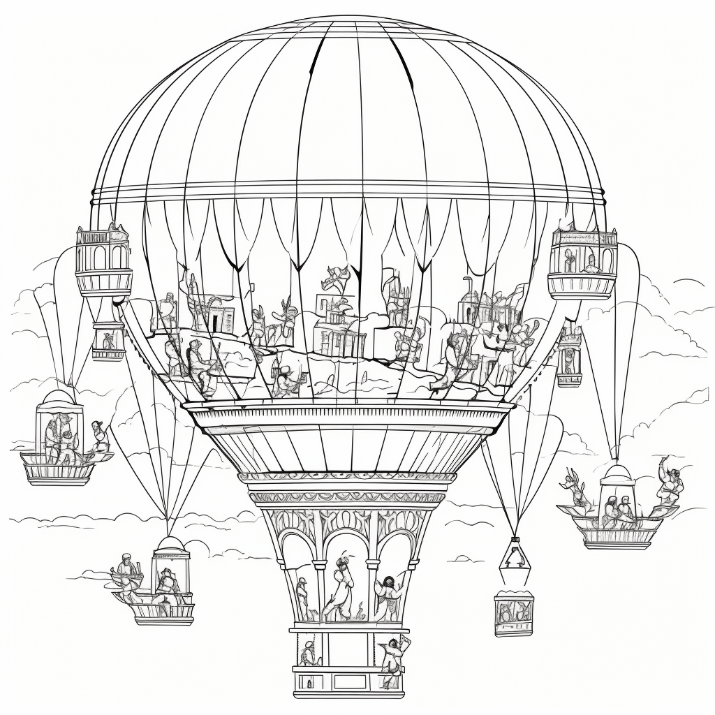 Heißluftballon mit Menschen Ausmalbild und Malvorlage